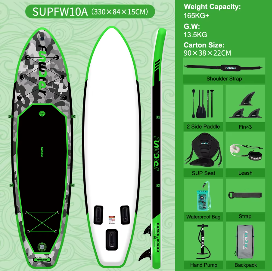 Tabla de Paddle Surf hinchable Funwater verde con asiento de KAYAK SUPFW10A